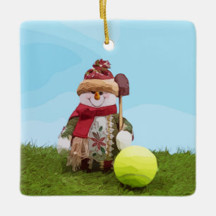 Kerstmis met tennisbal en Snowman Keramisch Ornament