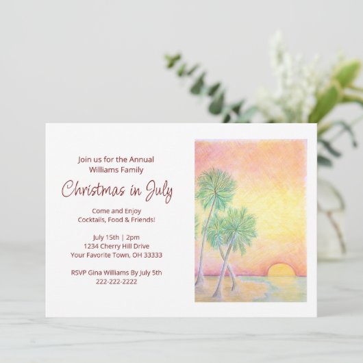 Kerstmis met tropisch strand in juli kaart (Staand voorkant)
