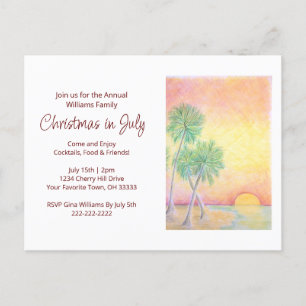 Kerstmis met tropisch strand in juli uitnodiging briefkaart