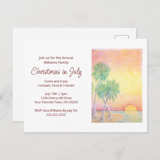 Kerstmis met tropisch strand in juli uitnodiging briefkaart (Voorkant / Achterkant)