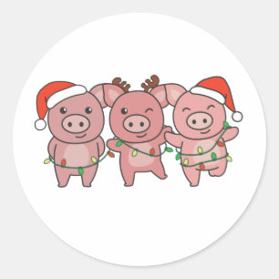 Kerstmis met varken ronde sticker