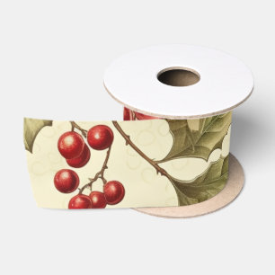 Kerstmis met vintage Poinsettia en bessen patroon Lint