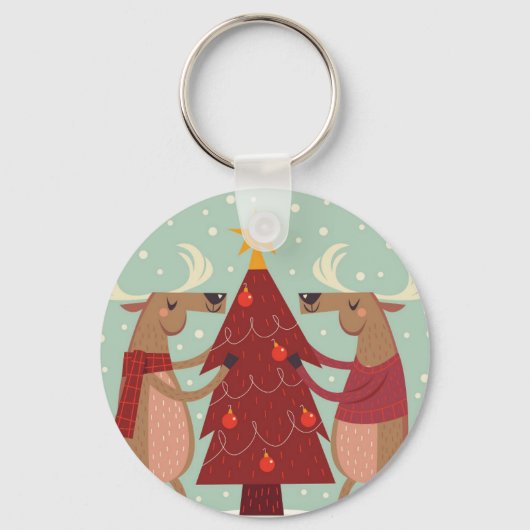 Kerstmis met vintage rendieren sleutelhanger (Voorkant)