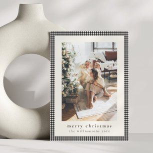 Kerstmis met vintage zwarte ruit twee verticale fo feestdagenkaart