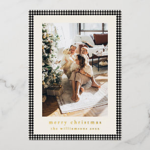 Kerstmis met vintage zwarte ruit twee verticale fo folie feestdagenkaart