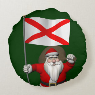 Kerstmis met vlag Alabama Rond Kussen