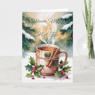 Kerstmis met warme wensen en hete thee kaart