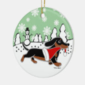 Kerstmis met zwarte en Tan Dachshund Keramisch Ornament (Links)