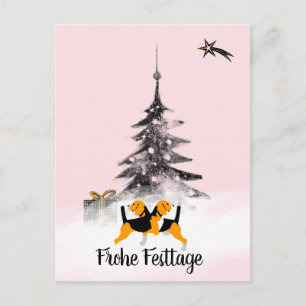 Kerstmis met zwarte en witte Beagle hond Briefkaart