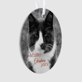 Kerstmis met zwarte en witte kat ornament (voorkant)