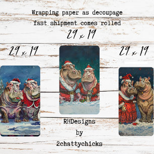 Kerstmis Mijnheer & Mevrouw Nijlpaard Decoupage Inpakpapier Vel