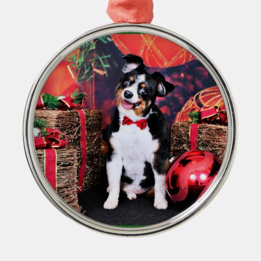 Kerstmis - Mini Aussie - Jack Metalen Ornament (Voorkant)