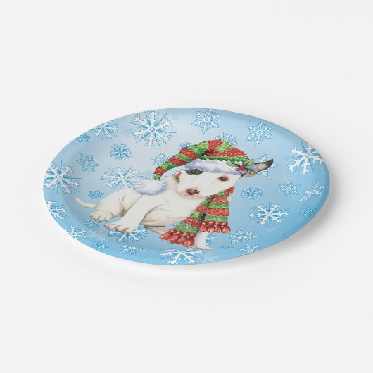 Kerstmis Mini Bull Terrier Papieren Bordje (Gekanteld)