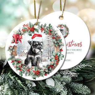 Kerstmis miniatuur schnauzer hond puppy Santa hoed Keramisch Ornament