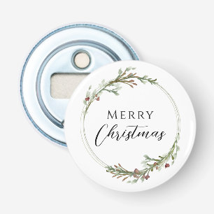 Kerstmis Minimalistische Krans Wit Button Flesopener
