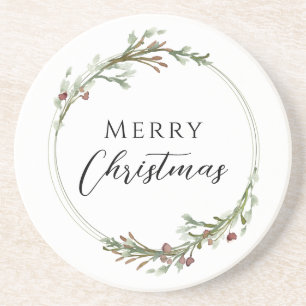 Kerstmis Minimalistische Krans Wit Zandsteen Onderzetter