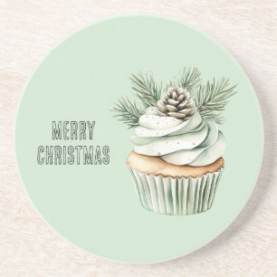 Kerstmis Mint Dennenkegel Cupcake Zandsteen Onderzetter