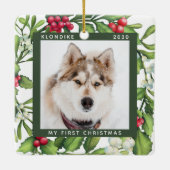 Kerstmis Mistletoe Persoonlijke foto van Pet Dog Keramisch Ornament (Achterkant)