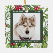 Kerstmis Mistletoe Persoonlijke foto van Pet Dog Keramisch Ornament (Voorkant)