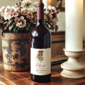 Kerstmis Mistletoe Rode Strik Bruidsdouche Wijn Etiket