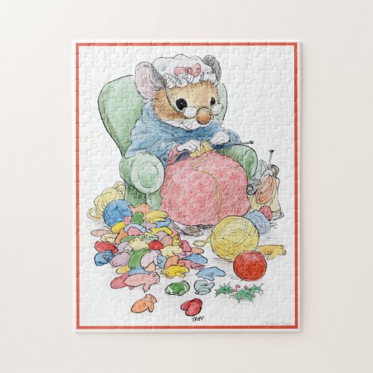 Kerstmis Mittens Knitting Mouse Puzzle Legpuzzel (Verticaal)