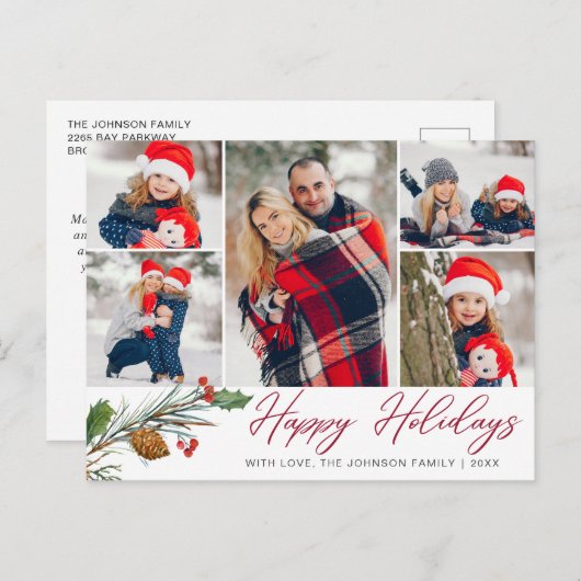 Kerstmis Modern 5 PHOTO Collage Greeting Holiday Briefkaart (Voorkant / Achterkant)