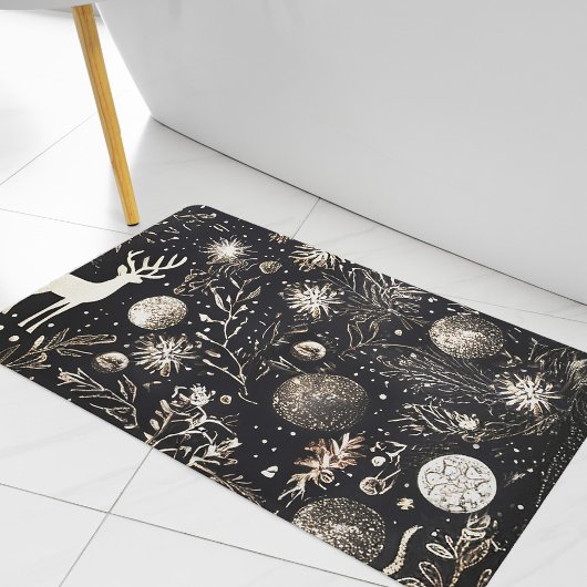 Kerstmis Modern Elegant Zwart Feestelijk Badmat