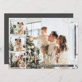 Kerstmis Modern Script Familie Fotocollage Feestdagenkaart (Voorkant / Achterkant)