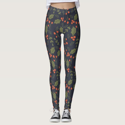 Kerstmis Moderne feestdag Holly Greenery Leggings (Voorkant)