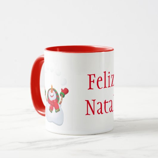 Kerstmis Mok-Snowman-Feliz Natal Mok (Voorkant links)