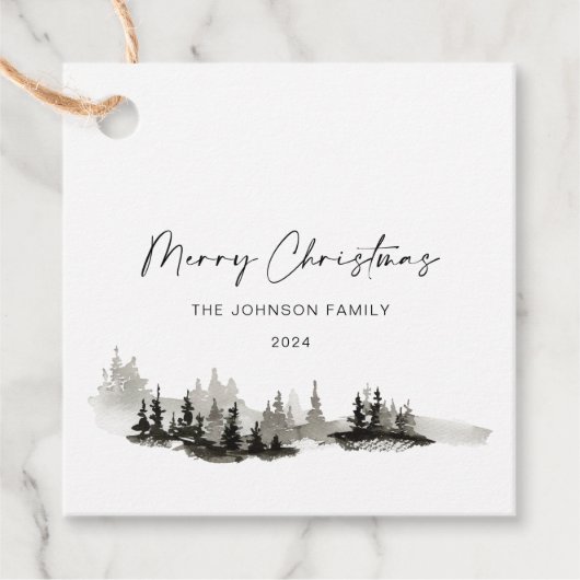 Kerstmis Monochroom Winter Landschap Bedankjes Labels (Voorkant)