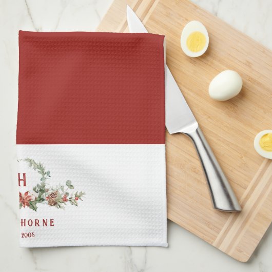 Kerstmis: Monogram feestdag Theedoek (Quarter Fold)