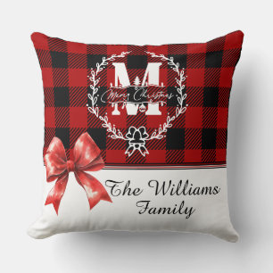 Kerstmis Monogram Krans Buffalo Plaid Kussen