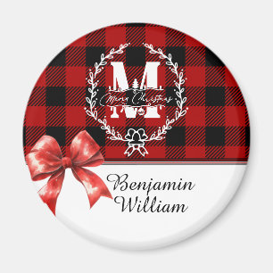 Kerstmis Monogram Krans Buffalo Plaid Magneet