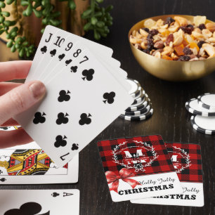 Kerstmis Monogram Krans Buffalo Plaid Pokerkaarten
