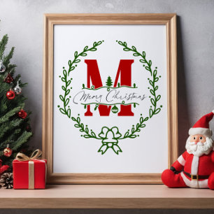 Kerstmis Monogram Krans Muur Kunst Poster