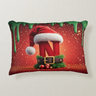 Kerstmis Monogram Letter N met Sinterklaas Hoed Accent Kussen