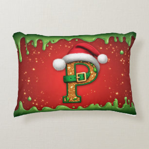 Kerstmis Monogram Letter P met Sinterklaas Hoed Accent Kussen