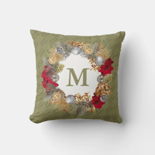 Kerstmis: MONOGRAM Olive Green Kussen