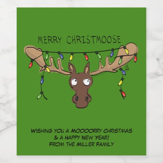 Kerstmis Moose Cute Funny Christmoose Wijn Etiket (Enkel label)