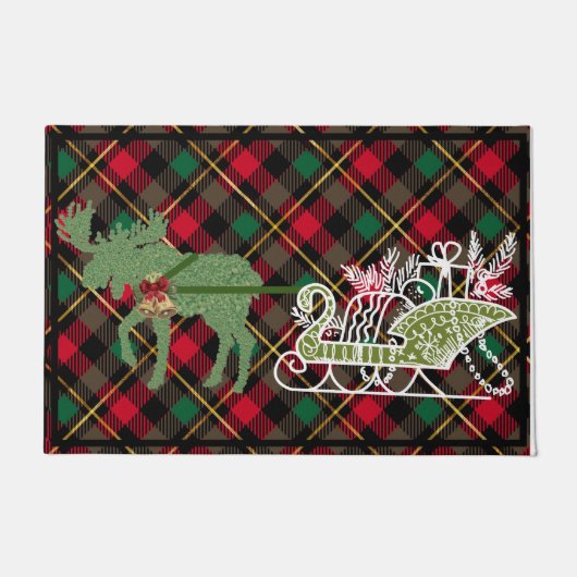 Kerstmis Moose Topiary Sleigh Doormat Welcome Mat (Voorkant)