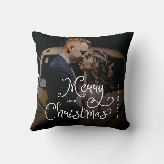 Kerstmis Morsige Script Aangepaste foto Kussen (Achterkant)