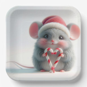 Kerstmis Muis Met Hart Van Suikerstok Papieren Bordje