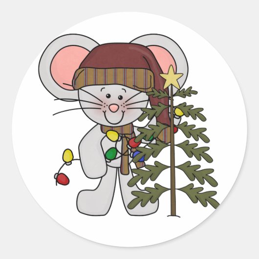 Kerstmis muis versieren boom ronde sticker (Voorkant)