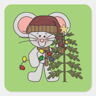 Kerstmis muis versieren boom vierkante sticker