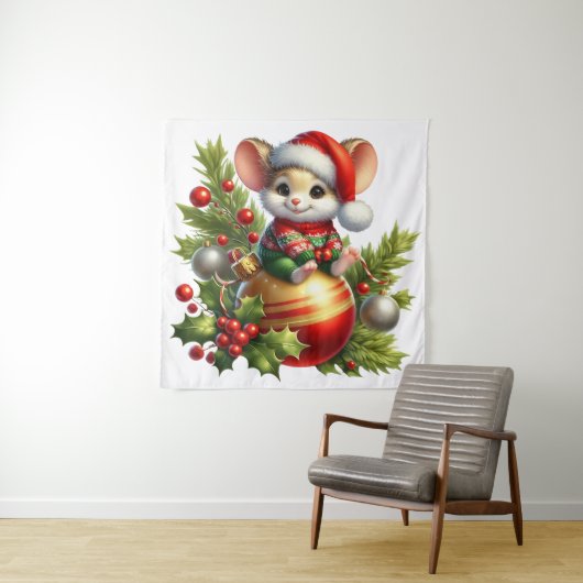 Kerstmis muis wandtapijt wandkleed (In situ)