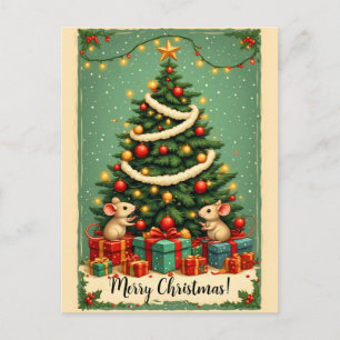 Kerstmis Muizen Victoriaanse Boom Geschenken Feestdagenkaart