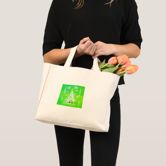 KERSTMIS MUSTY GROEN MET WITTE BOOM MINI TOTE BAG (Voorkant (product))