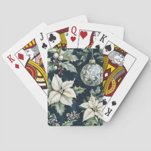 Kerstmis Navyblauw Witte Poinsettia Hulst Pokerkaarten