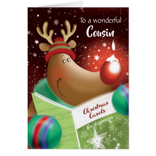 Kerstmis, neef. Snowdrop op Red Nose Deer (Voorkant)